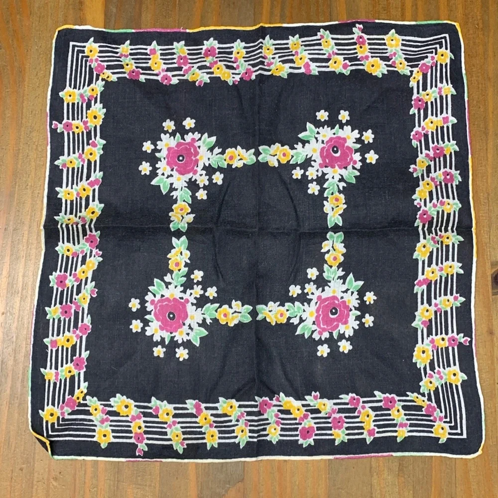 EUC Antique Cotton Linen Floral Handkerchief - Picture 1 of 1
